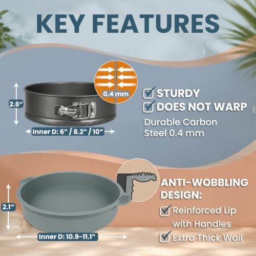 Cheesecake Baking Pans, Non-stick Springform Pan Set & Silicone Sleeve
