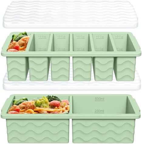 2-Pack Silicone Freezer Trays with Lid, 2 Large 2-Cup(500ml) & 6 Small