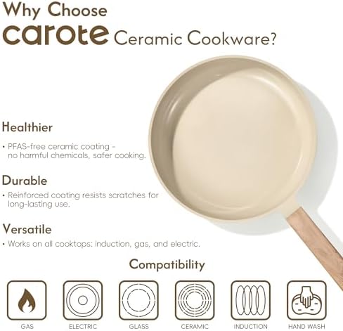 CAROTE 22pcs Ceramic Cookware Sets, Pots and Pans Set