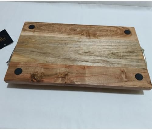 Rustic Wood Serving Tray with Rope Handles, 16 x 8 inches with Metal