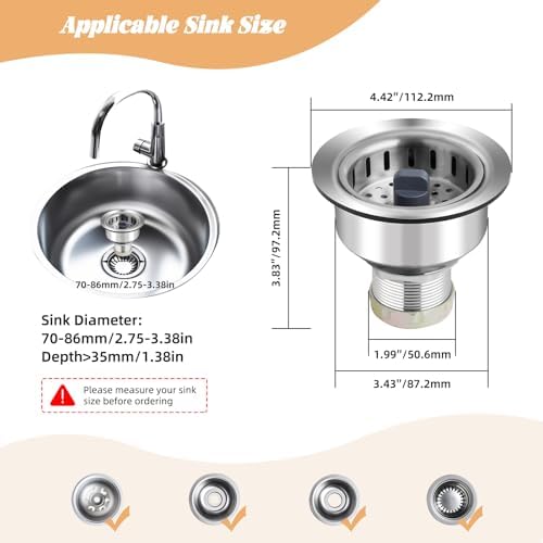 Kitchen Sink Drain Strainer Compatible with Moen, 3-1/2 Inch