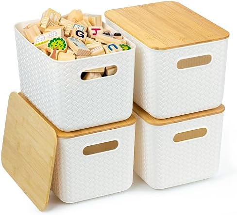 Ohmlove 4-Pack Storage Bins with Bamboo Lids