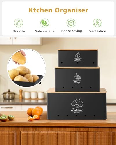 Kitchen Vegetable Storage Set of 3, Sturdy and Durable Storage Basket