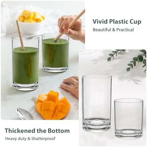RLWY Acrylic Plastic Drinking Glasses Set of 12 - Unbreakable Tumblers