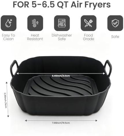 Redfly 2 Pack Silicone Air Fryer Liners,Square Reusable to 8.5in Air