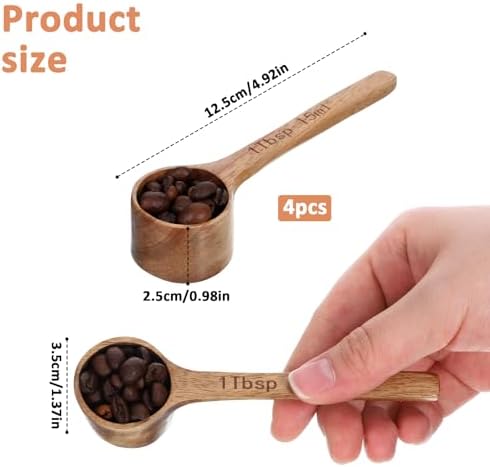 4 Pack Coffee Acacia Wooden Scoop Wooden Measuring Scoops for