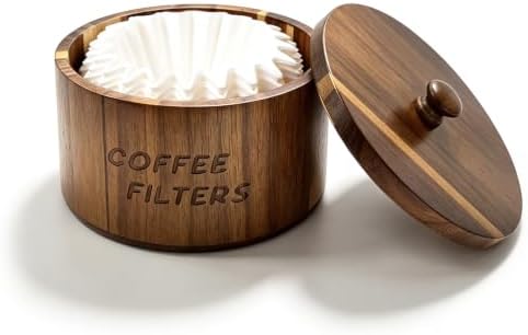 Acacia Wood Coffee Filter Holder, Wooden Storage Container with Lid