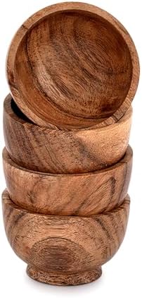 EDHAS Bowl Sets Acacia Round Bowl for Condiments, Dip Sauce, Nuts