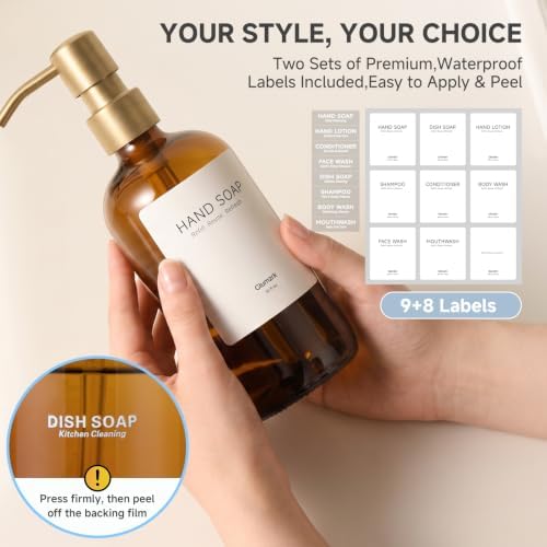 Kitchen Soap Dispenser Set, 2 Pack Amber Glass