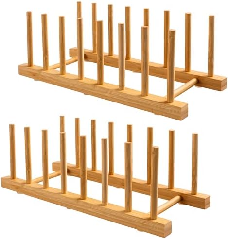 HBlife 2-Pack Bamboo Wooden Dish Rack, 7-Slot
