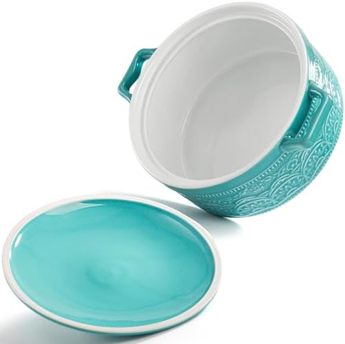 Elsjoy 2 Quart Round Ceramic Casserole Dish with Lid, 7.5 Inch Covered