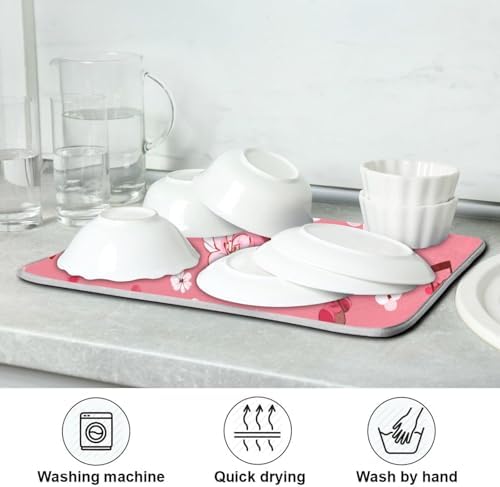 OTVEE Heart Melody Pattern Dish Drying Mat for Kitchen Counter