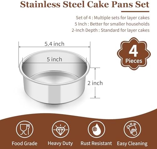 TeamFar 5 Inch Cake Pan Set of 4, Stainless Steel Small Layer Cake