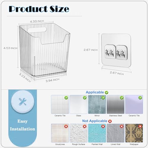 Lae Nuvole Clear Adhesive Wall Organizer Bins, Cabinet Door Storage