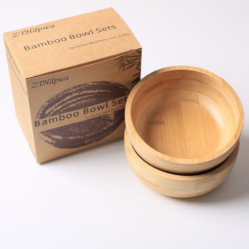 Soup Bowls Set of 2 for Dessert/Cereal/Pasta/Fruit | Natural Bamboo