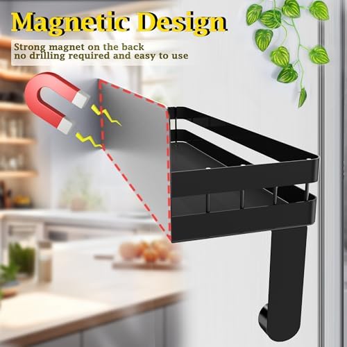 DELITON Magnetic Paper Towel Holder for Fridge, Black
