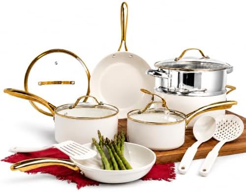 GOTHAM STEEL 15 Pc Ceramic Cookware Set, Diamond and Titanium Coated