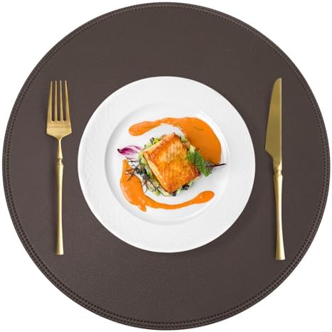 15" Faux Leather Round Placemats Set of 4, Vinyl Heat Resistant Place