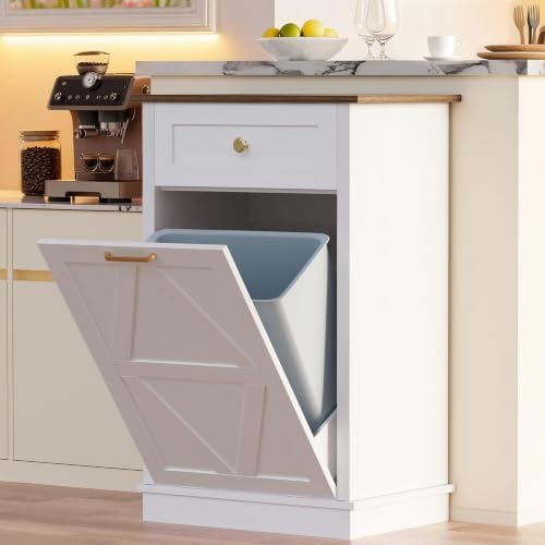 YESHOMY 10 Gallon White Tilt-Out Trash Cabinet