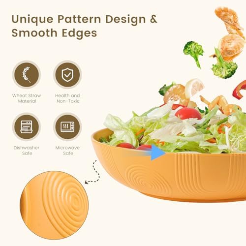 Homienly Salad Bowls, 60 OZ Large Salad Bowls for Kitchen, Wheat Straw
