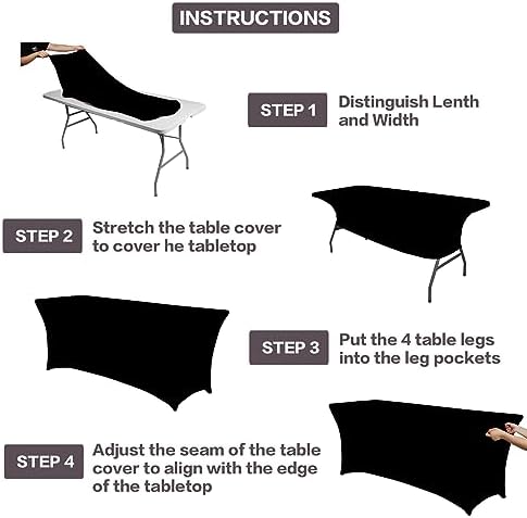 IVAPUPU 2 Pack 6FT Black Table Cloth for Rectangular Spandex Table