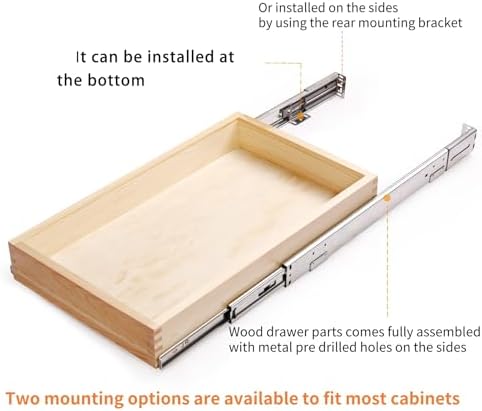 Mulush 26''W x 21''D x 3''H Pull Out Cabinet Drawer Soft Close Slide Out Wood Organizer for Kitchen, Finished, Bottom and Side Assembly (Wood Drawer Part Width is 25inch)