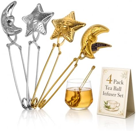 NUOBESTY 4Pcs Tea Infuser Set, Stainless Steel Star Moon Shape Tea