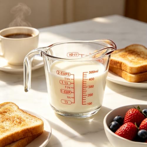 Glass Measuring Cup 2 Cup, Liquid Jug for Baking Cooking Kitchen Prep