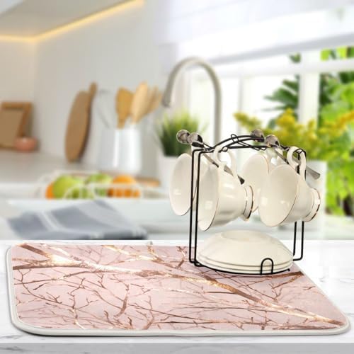 OTVEE Blush Branch Art Dish Drying Mat for Kitchen Counter Absorbent