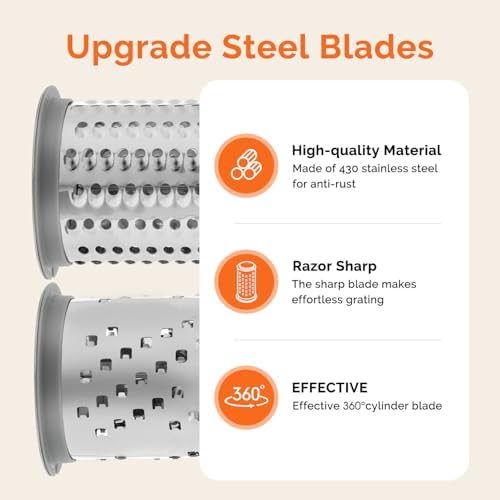 UHIYEE Handheld Parmesan Cheese Grater, 2 Drums, White