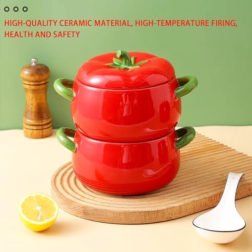 Cute Bowl with Lid, Tomato Pottery Dessert Saucepan, Mini Baking Dish