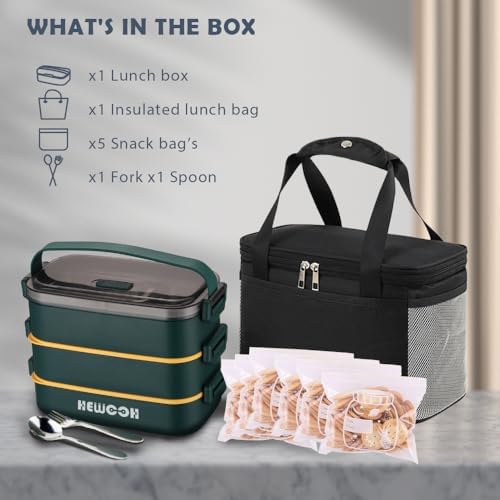 Bento Box Adult Lunch Box, 74 Oz with Lunch Bag (Green)