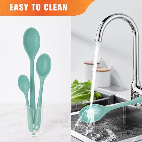 3 Pcs Silicone Spoons Set of 7.9 10.6 14.2 inch for Cooking, Heat