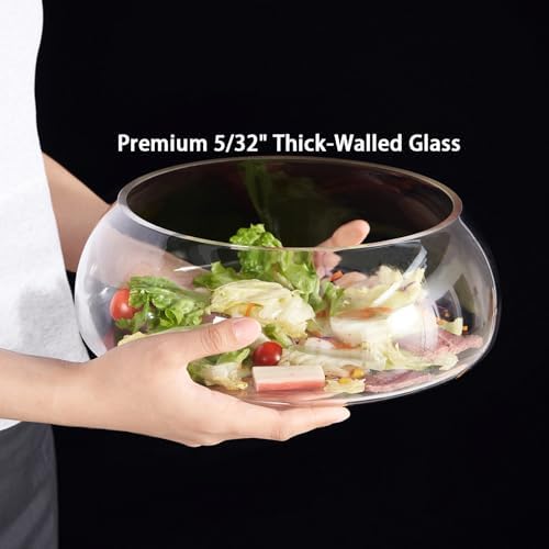 Large Glass Salad Bowl Set - 4.5 Quart Mixing Bowl With Acacia Wood