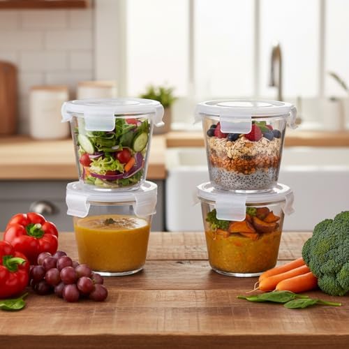 H.JSS WDJS 4-Pack 23oz Glass Food Storage Containers with Airtight