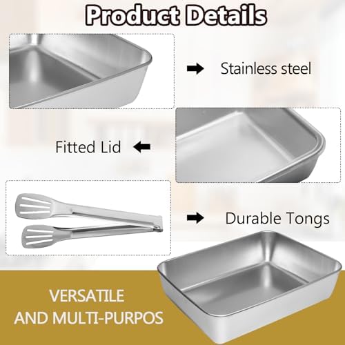 Zorfeter 3 Set Stainless Steel Breading Trays with Tong and Lids