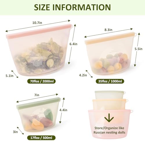 12-Packs Slider Reusable Silicone Food Storage Bags, 100% Silicone