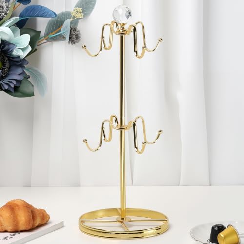 Mug Tree Coffee Cup Holder for Counter Top 8 Hooks(Gold)