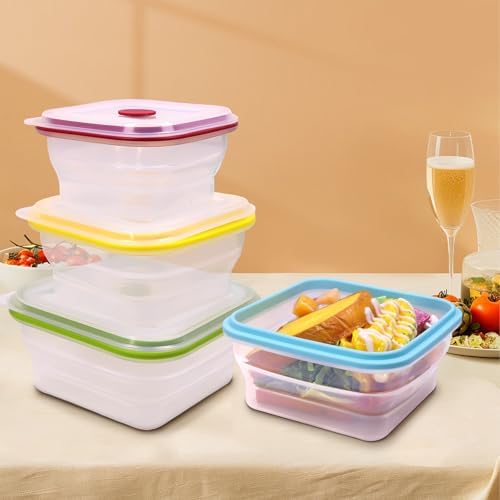 Set of 4 Collapsible Full Silicone Food Storage Containers with Lids