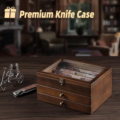 Knife Display Case with Glass Lid, 3-Layer