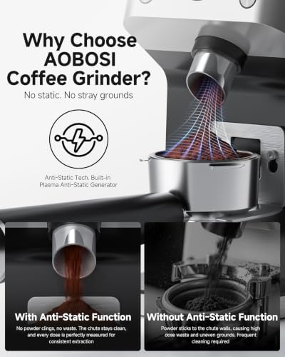 AAOBOSI Espresso Coffee Grinder, 45 Settings, 40s Timer