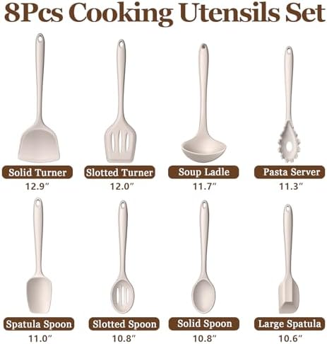 LIANYU Non-Toxic Kitchen Cooking Utensils Set, 8Pcs Khaki Silicone
