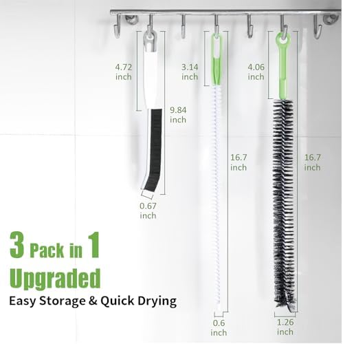 3-Piece Cleaning Brush Kit, Flexible Drain and Crevice Brushes