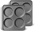 HONGBAKE Large Muffin Top Pan Set of 2, 4 Cup Nonstick Hamburger Bun