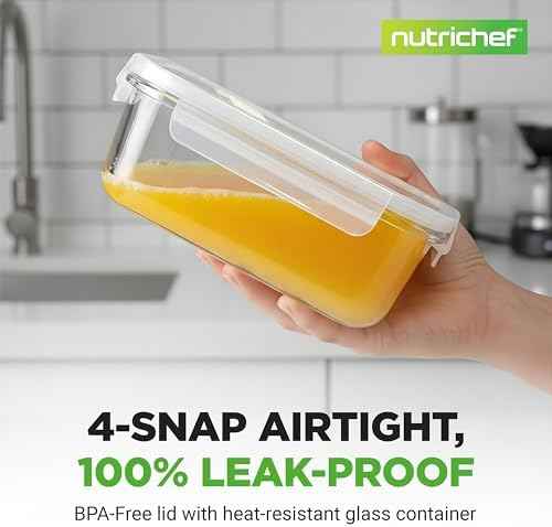 NutriChef 5-Piece 30 oz Glass Meal Prep Containers with Locking Lids