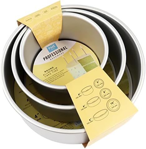 PME Round Cake Pans 6, 8, 10-Inch x 4-Inch Deep, Set of 3, Silver