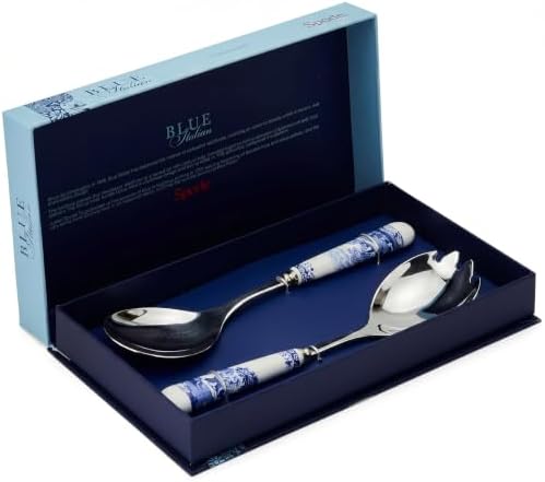 Spode – Blue Italian – Blue Italian Salad Servers – BlueWhite, Set of