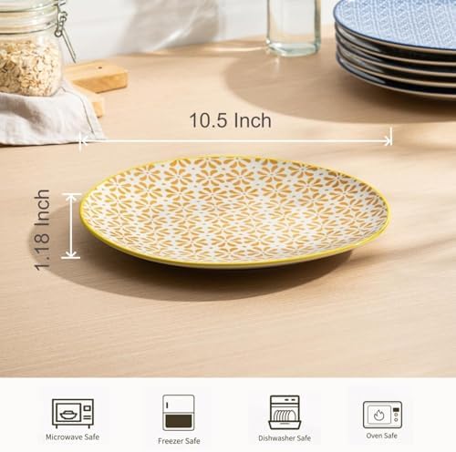 Dinner Plates Set of 6, 10.5 Inch Ceramic Dish Set Plate Set for