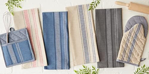 DII French Stripe, Kitchen Collection, Potholders, Chambray Blue