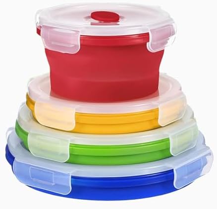 4 Collapsible Food Storage Containers, Silicone Food Storage